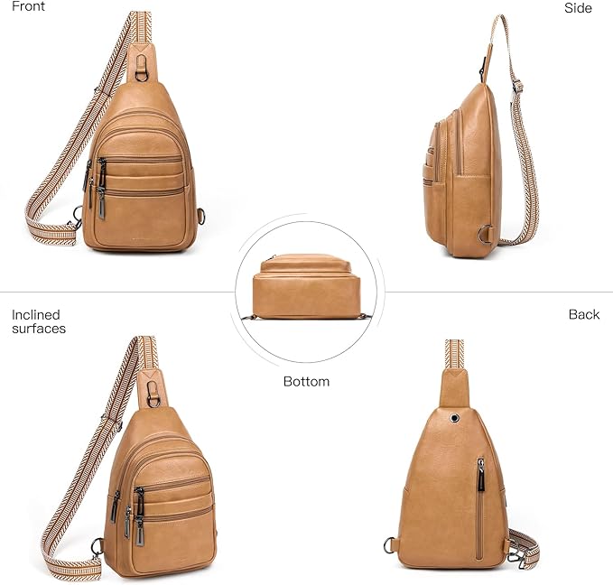 Sling Bag for Women Cross Body Purse Fanny Pack Sling Backpack Vegan Leather Shoulder Crossbody Bag Travel Tan