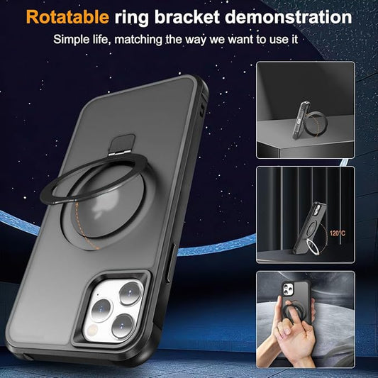 Compatible with iPhone 12 Case & iPhone 12 Pro Case with Invisible Magnetic O-Ring Stand Translucent Phone Cases 6.1" [Compatible with Mag-Safe][Great Grip Feeling], Black