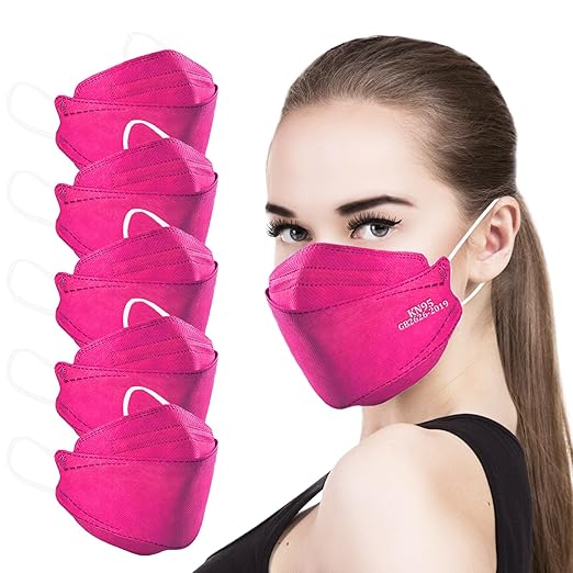 akgk KN95 Face Masks 50 Pack, 5-Ply Disposable Hot Pink Face Mask Against PM 2.5 Smoke and Dust