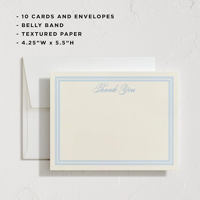 Minted Classic Start Stationery Cards, Blank Thank You Cards and Envelopes, Thank You Notes for Handwritten Messages, Note Cards & Stationery Set for Women and Men, Powder Blue Color Theme