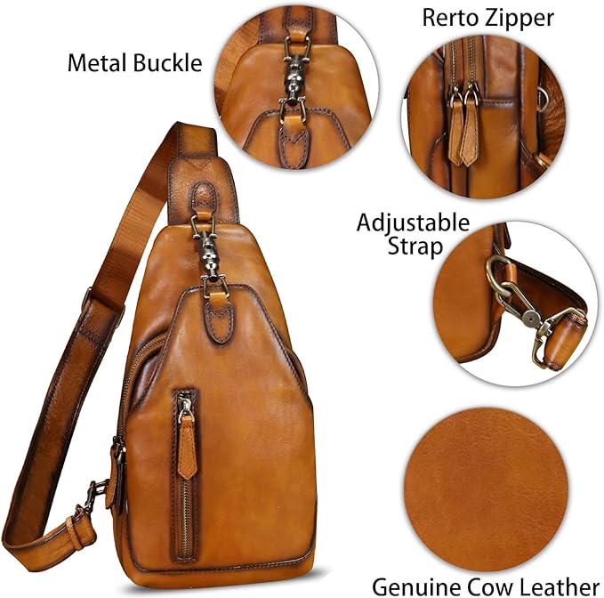 Genuine Leather Sling Bag for Men and Women Real Leather Shoulder Crossbody Bag Chest Bag Sling Backpack Purse