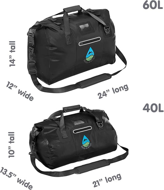 Skog Å Kust Duffelsak Heavy Duty Waterproof Duffel - Gear Bag for Sports, Travel, & More - 60L Black