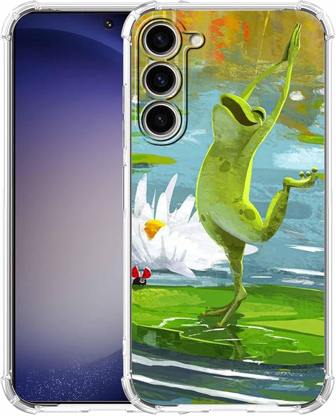 Case for Samsung Galaxy S23+ with Dancing Frog Design,Cute Hippie Animal Pattern,Clear Soft TPU Bumper Phone Cover,6.6"(Frog,S23P)