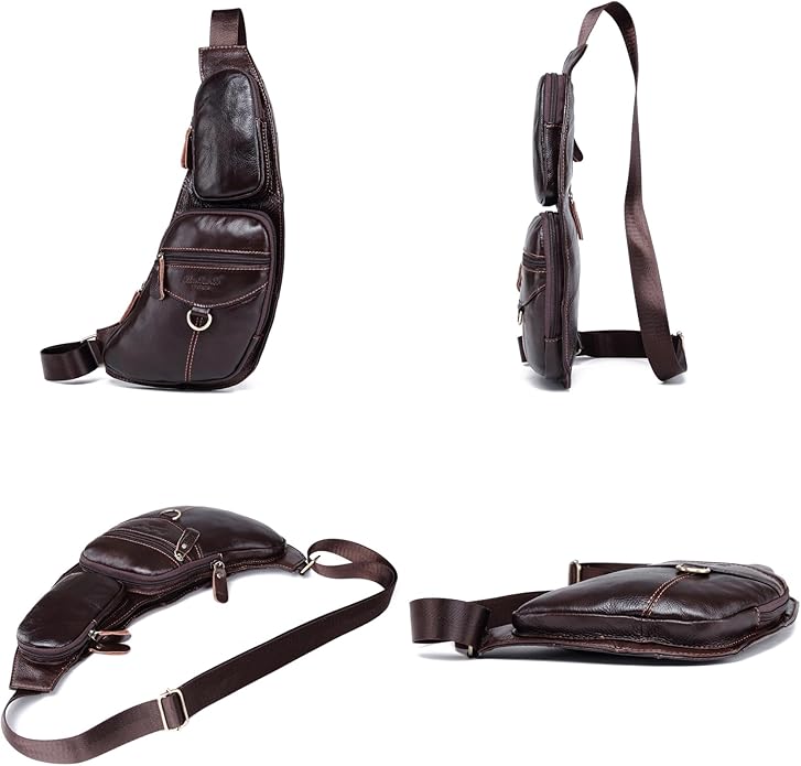 KPYWZER Vintage Leather Sling Bag Backpack for Men Crossbody Shoulder Chest DayPack Backpacks