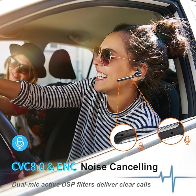 Callez Bluetooth Headset V5.0, Bluetooth Earpiece with CVC8.0 Dual Mic Noise Cancelling Wireless Headset for iPhone Android Cell Phone Trucker Business Office Work, Clear Chat