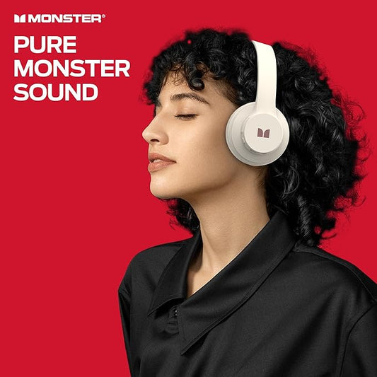Monster Mission 100 Bluetooth Headphones, On Ear Headphones with Immersive Bass, Crystal Clear Call, 40H Playtime, Bluetooth 5.4, Comfortable Fit Wireless Headset for Travel Work (White)