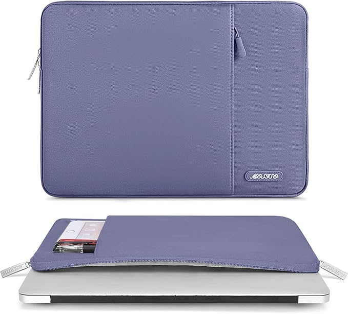 MOSISO Laptop Case 16 inch, 15-15.6 inch Laptop Sleeve Compatible with MacBook Pro 16 M4 M3 M2 M1, HP Acer Dell Lenovo ASUS Notebook, Polyester Vertical Computer Sleeve Bag with Pocket, Lavender Gray