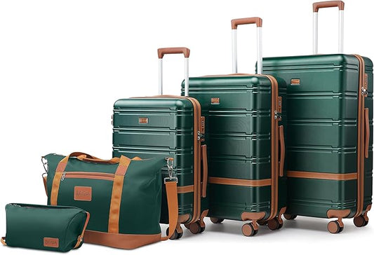Luggage Sets 3 Piece with spinner wheels, PC+ABS Hard Shell Travel Luggage,Lightweight Carry-on suitcases with TSA Lock,YKK Zippers (Dark Green)