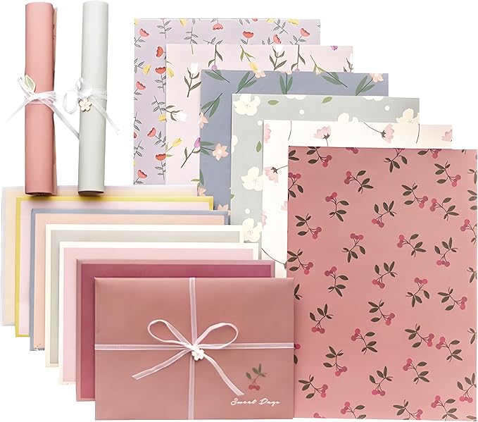 72 Pcs Stationery Paper Envelopes Set Includes 24 Lined Writing Paper & 12 Envelopes, Cute Lovely Floral Letter Writing Stationery Paper Envelopes Kit for Girls Boys Office School Supplies (6Style)