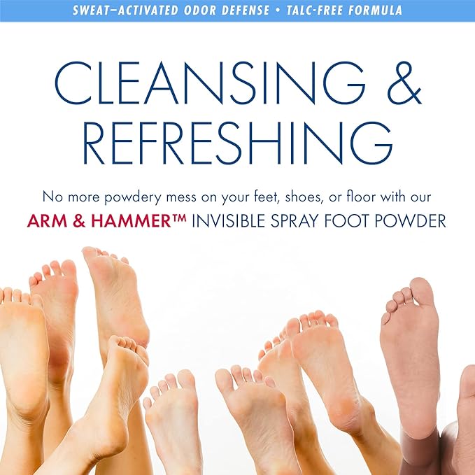Arm & Hammer Invisible Foot Powder Spray, Clear Talc-Free Foot Odor & Sweat Control, Foot Spray Odor Eliminator Spray, Foot Odor Eliminator For Men & Women, Foot Odor Spray, 7 Oz (3 Pack)