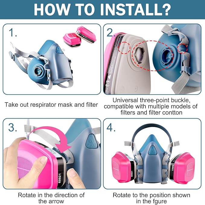 Respirator Mask with 60921 Filters, Respirator Mask for Chemicals, Gas Mask Widely Used in Paint, Dust, Chemical, Resin Epoxy, Woodworking, Organic Vapor Gas, Machine Polishing (Without Goggle)