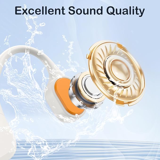 Bone Conduction Swimming Headphones, IP68 Waterproof Earbuds with 32GB MP3, Bluetooth 5.4 Open Ear Sport Earphones, Underwater Headphones for Swimming, Running, Cycling, Marathon-SurfAudio(Beige)