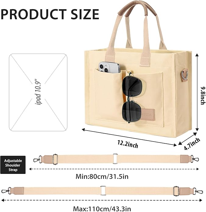 Tote Bags for Women Canvas Tote Purse Crossbody with Pockets Top Handle Shoulder Satchel Bag for Women