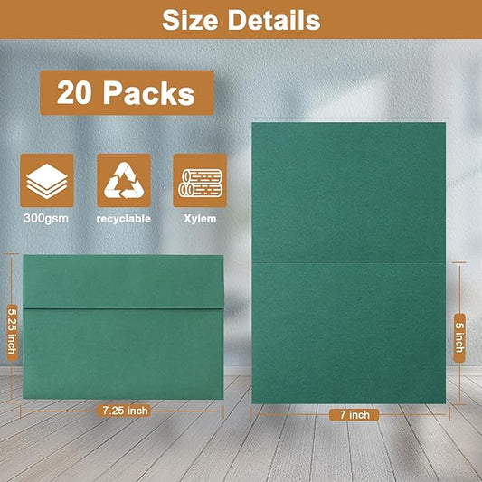 10 Assorted Colors Blank Thank You Cards and Envelopes 5 x 7 Heavyweight Folded Cardstock and A7 Envelopes Self Seal 20 Packs for Invitations, Wedding, DIY Greeting Cards, Baby Showers