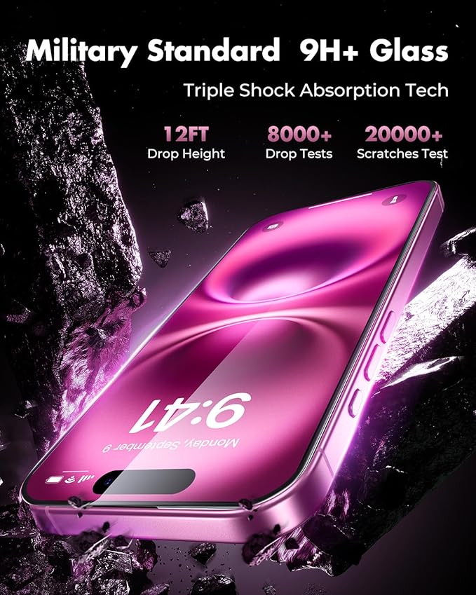 UNBREAKcable 3-Pack Screen Protector for iPhone 16 Plus Tempered Glass - [One-Pull Perfection] [Auto Dust-Elimination] [9H+ Hardness] [99.99% HD Clear] Full Coverage for iPhone 6.7 inch