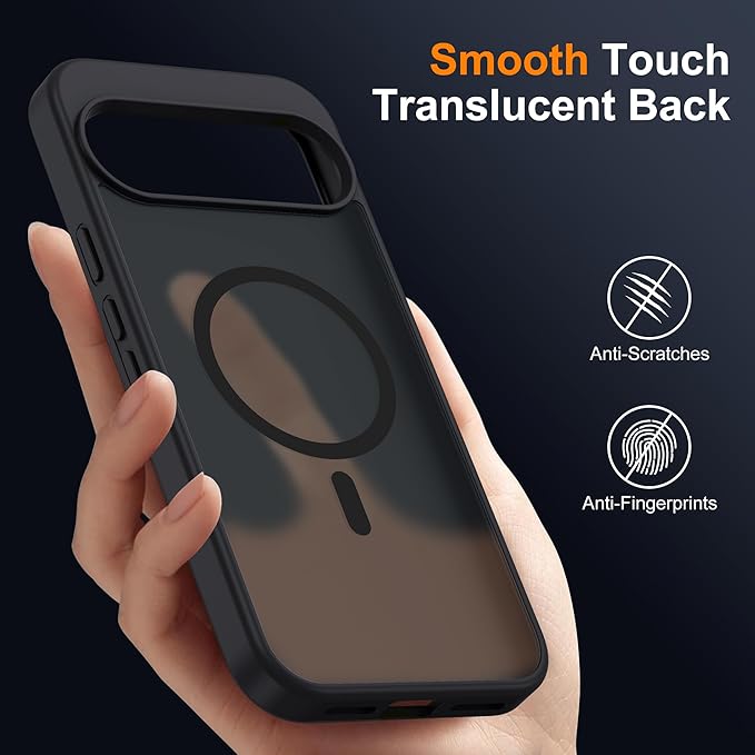 Compatible with Google Pixel 10 Pro XL Case with Magnetic [Compatible with Mag-Safe][Military Grade Drop Protection] Slim Translucent Matte Phone Case with Anti-Fingerprint Tech, Black