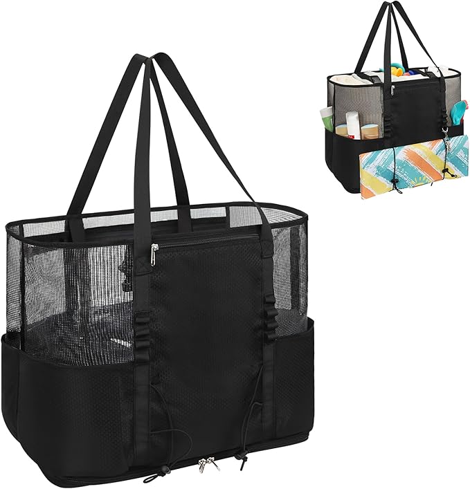 Mesh Beach Bag, Extra Large Beach Bags for Women, Lightweight Foldable Sandproof Tote Bag for Family & Vacation