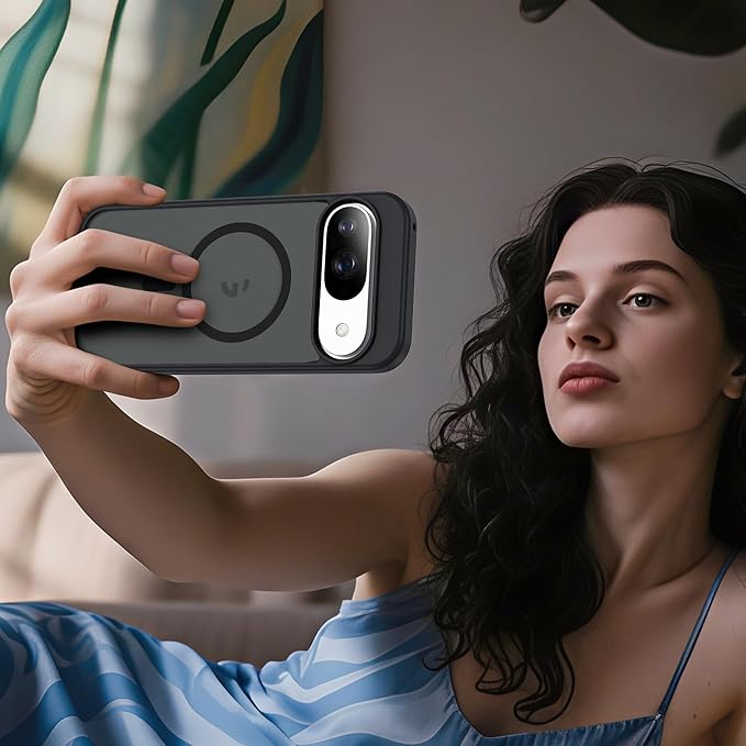 Compatible with Google Pixel 9 Case & Google Pixel 9 Pro Case with Magnetic [Compatible with Mag-Safe] Slim Translucent Matte Phone Cases with Anti-Fingerprint Tech, Black