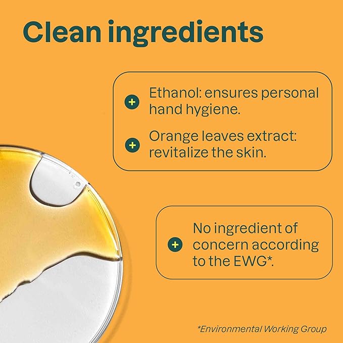 ATTITUDE Hand Sanitizer Spray, EWG Verified, Kills Germs & Bacteria, Vegan & Plant-Based, Safe for Adults & Kids, Orange Leaves Scent, 3.38 Fl Oz (Pack of 6) (Spray Bottle)