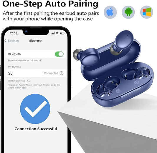 kurdene Wireless Earbuds Bluetooth 5.3 in Ear Buds Light Weight Headphones,Deep Bass Sound,Built in Mics Headset,Clear Calls Earphones for Sports Workout Blue