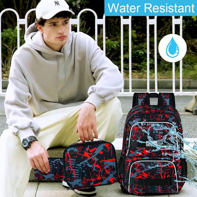 3Pcs Backpack for Girls Boys, 17 Inch School Bookbag with Lunch Box, Durable Laptop Backpacks Set for Teens College