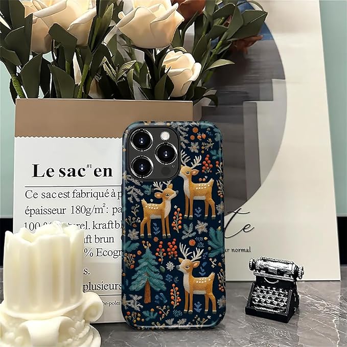 Case for iPhone 16 Pro Case,Cute Christmas Reindeer Design - Hybrid Dual Protection Silicone + Hard PC Shockproof Full Body Cover Slim Anti-Scratch Protective Case for Men Women