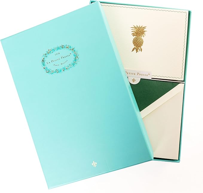 Graphique Pineapple Designer Cards Luxe Collection, Gold Foil Embossed Stationary Boxed Set, 10 Blank Cards with 11 Envelopes, All Occasion Greetings, 5.25" x 3.8"
