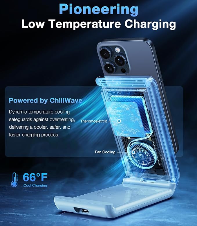 TORRAS 3 in 1 Charging Station with MagSafe Charger Stand, Cooling 15W Max Fast Charging, Foldable Wireless Charger for iPhone 15/14/13/12, Apple Watch S1-8/Ultra, AirPods(30W USB-C Charger Included)