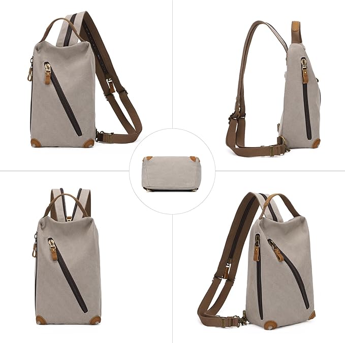 KL928 Canvas Sling Bag crossbody Bags Small Backpack Pack Travel Purse convertible purses for Women Men