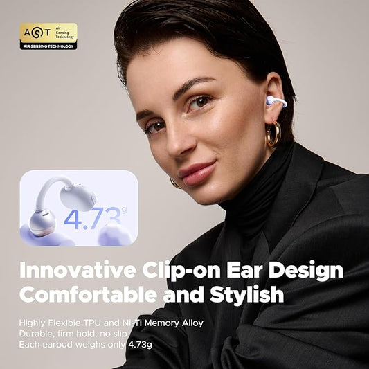 SoundPEATS POP Clip Wireless Open Ear Earbuds, Button Control, Lightweight Comfort Headphones, 30H Playtime, IPX5 Waterproof, Bluetooth 5.4 Immersive Audio Earphones for Sports Running Working, Purple