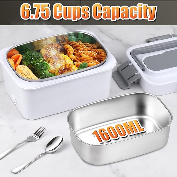 Cordless Electric Lunch Box 16,000mAh – Smart Automatic Heating, 1.6L Portable Food Warmer (212°F Max), Rechargeable Battery-Powered Hot Meal Container for Office, Travel & Outdoor