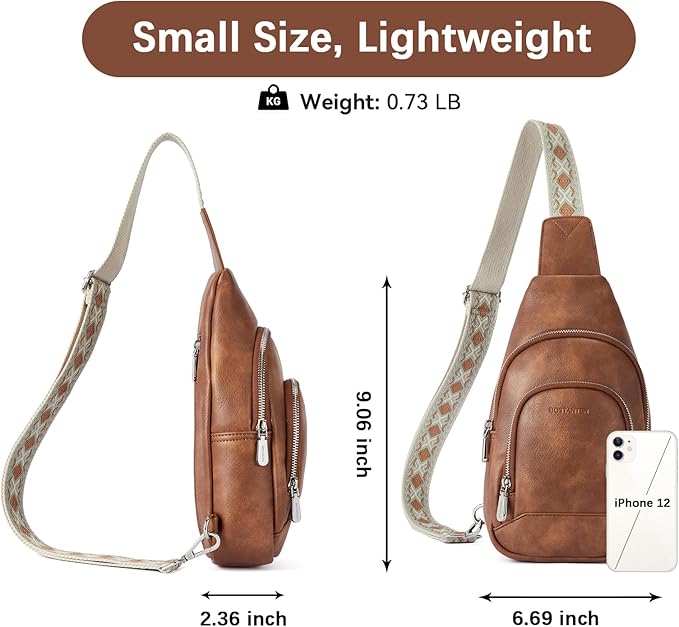BOSTANTEN Sling Bag for Women Leather Crossbody Bag Vintage Cross Body Purse for Travel with Guitar Strap, Bohemian Style