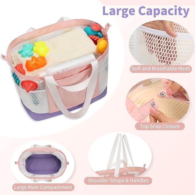 Mesh Beach Bag, Extra Large Beach Bags for Women, Lightweight Foldable Sandproof Tote Bag for Family & Vacation