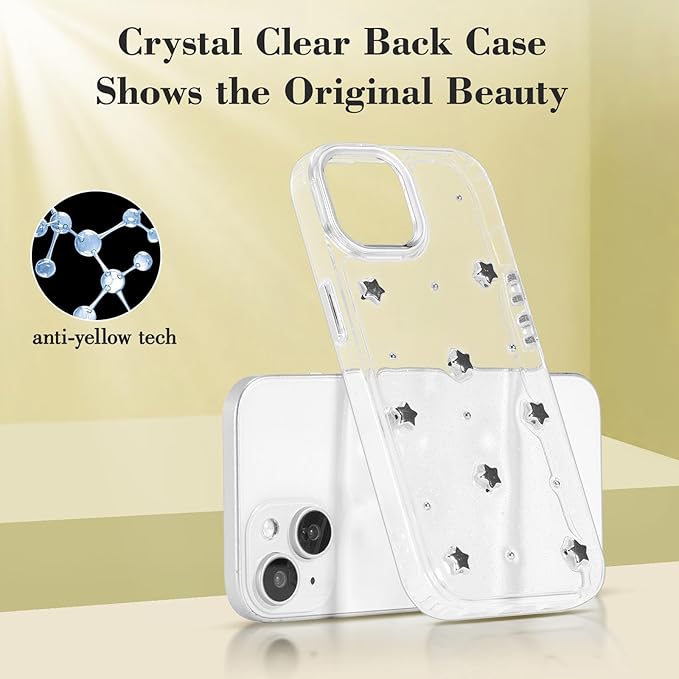 EYZUTAK Case for iPhone 14 Plus, Bling Glitter 3D Stars Phone Case Cute Sparkly Crystal Clear Star Aesthetic Design Case Slim Soft Durable TPU Transparent Protective Cover for Women Girls - Star