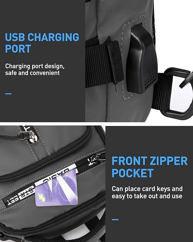 Grey Sling Crossbody Backpack Shoulder Messenger Bag for Men, Mini Anti Theft One Strap Motorcycle Backpack Sling Tactical Chest Bag for Hiking Walking Biking Travel Cycling