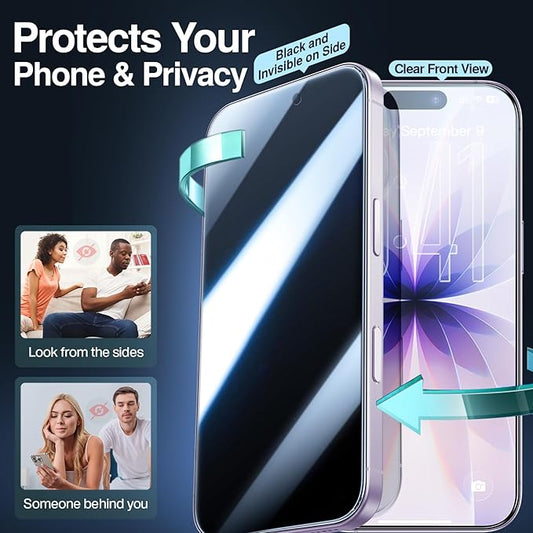 SMARTDEVIL 2 Pack for iPhone 17 Privacy Screen Protector, Military Grade Shatterproof, 9H Hardness, Anti-Spy Tempered Glass, Fast & Easy Installation, Case Friendly
