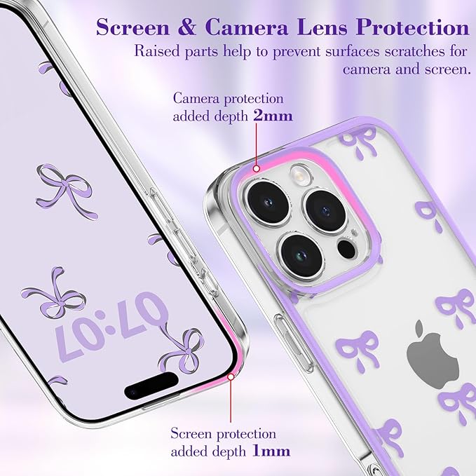 EYZUTAK Case for iPhone Air, Clear Cute Ribbon Bowknot Pattern Aesthetic Transparent Phone Case Raised Camera Protection Stylish Slim Soft Durable TPU Protective Cover for Women Girls - Purple