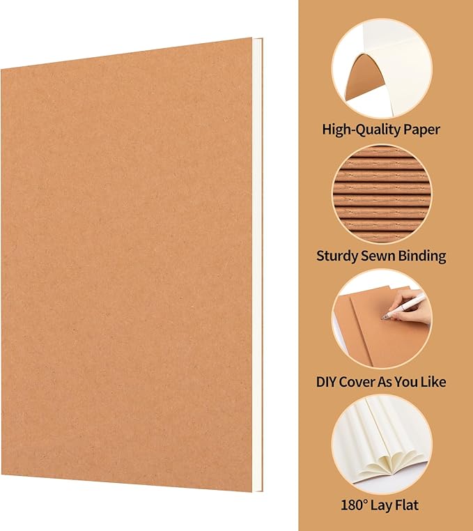 24 Pack A5 Blank Kraft Notebooks Bulk, Journaling Notebooks, Soft Cover Composition Notebook, 8.3x5.5 Inches 60 Pages Travel Journal Notebooks Set for Work, School, Student, Kids, Writing