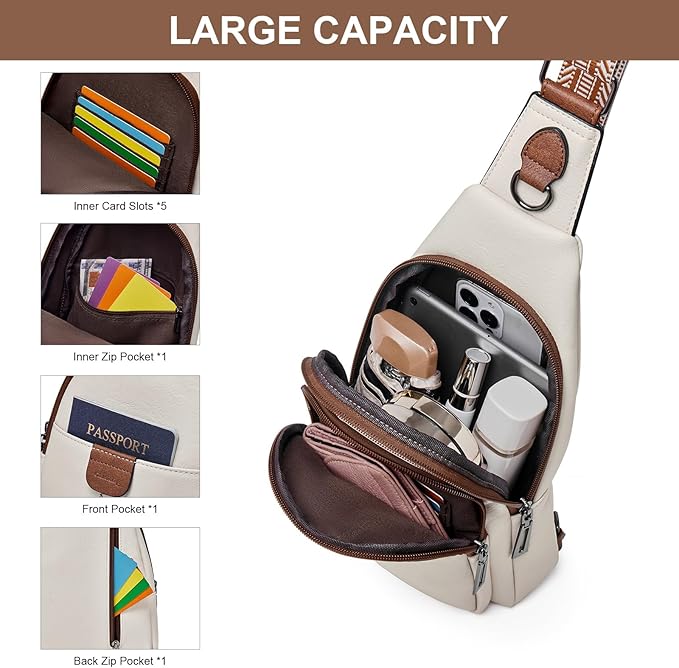 Womens Sling Bag Crossbody Bags for Women Vegan Leather Sling Backpack Daypack Fanny Pack Crossbody Purse Travel