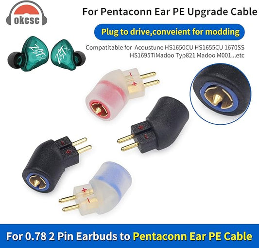 okcsc Pentaconn Ear PE Female to 0.78 Male Headphone Adapter, for IEM 0.78 2 Pin Earbuds to Pentaconn Ear PE Cable, for Acoustune HS1650CU HS1655CU 1670SS HS1695TiMadoo Typ821 Madoo M001, 1 Pair/Clear