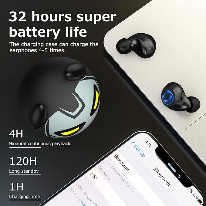 Wireless Earbuds,Bluetooth in Ear Headphone with Microphone Comfort&Lightweight Earbud with Noise Cancellation,3D Surround Stereo, Mini Charging Case(S/M/L earctips)