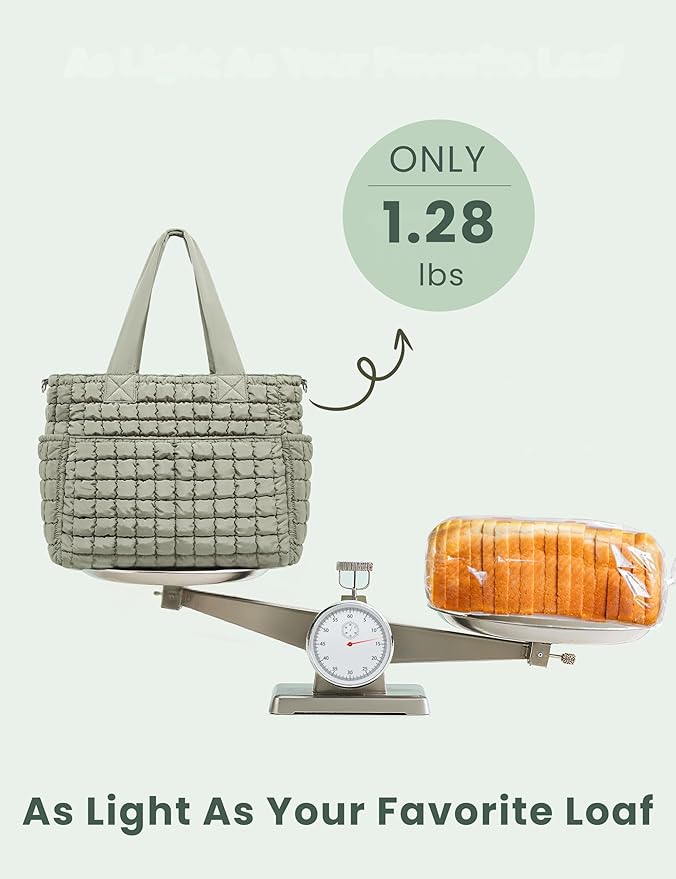 Yarnic Large Puffer Tote Bag for Women, Lightweight 21L Bag with 7 Pockets for School, Travel, Work, Gym Overnight Use