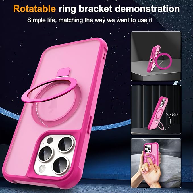 Compatible with iPhone 14 Pro Case with Invisible Magnetic O-Ring Stand Military-Grade Translucent Case for iPhone 14 Pro 6.1" [Compatible with Mag-Safe][Great Grip Feeling], Rose