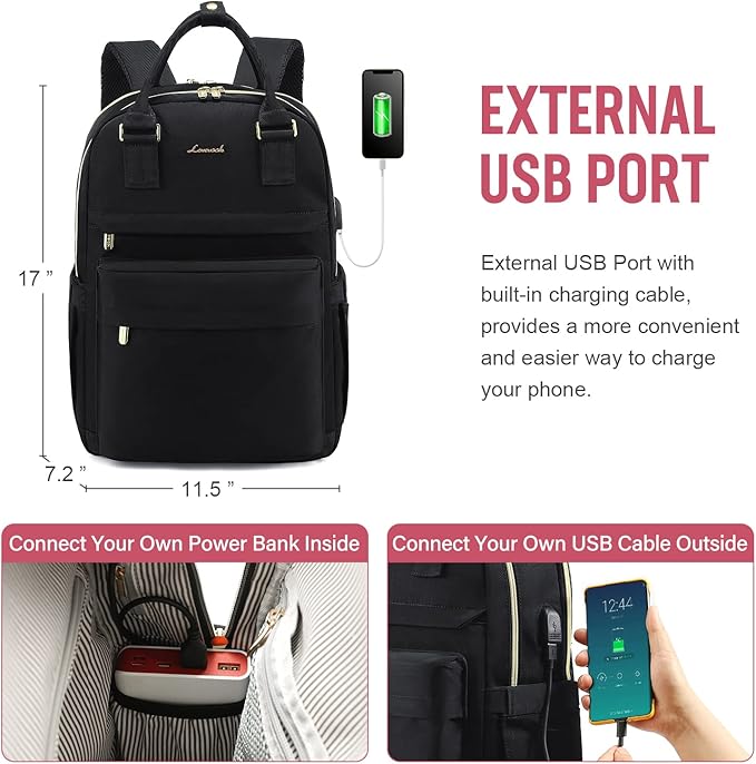 LOVEVOOK Laptop Backpack for Women 15.6 Inch Laptop Bag with USB Port, Fashion Waterproof Backpacks Teacher Nurse Stylish Travel Bags Vintage Daypacks Bookbag for College School Work