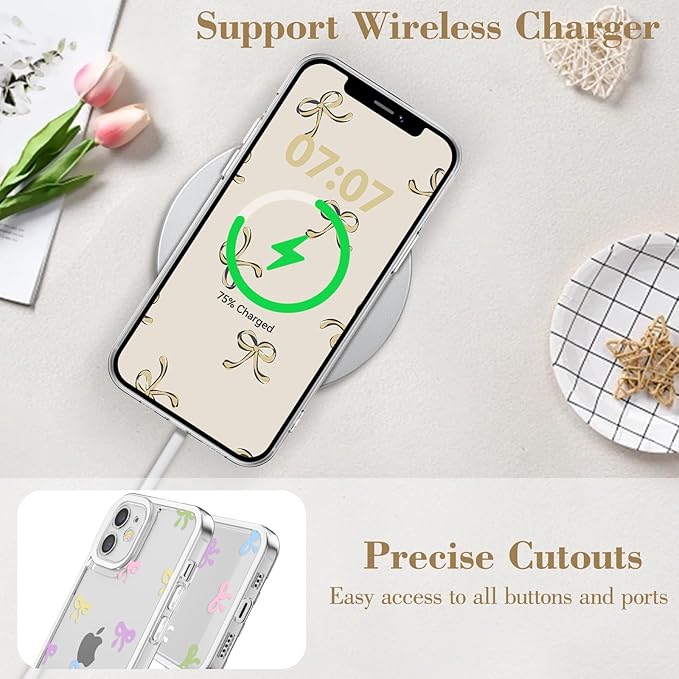 EYZUTAK Case for iPhone 11, Clear Cute Ribbon Bowknot Pattern Aesthetic Transparent Phone Case Raised Camera Protection Stylish Slim Soft Durable TPU Protective Cover for Women Girls - Colorful