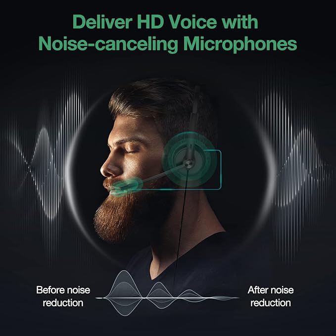 Yealink Phone Headsets for Office Phones YHS34 Lite QD to RJ9 Wired Headset Compatible with Poly Snom Grandstream Phones Desk Landline Headset with Microphone -Mono/72g/2.1m Cable