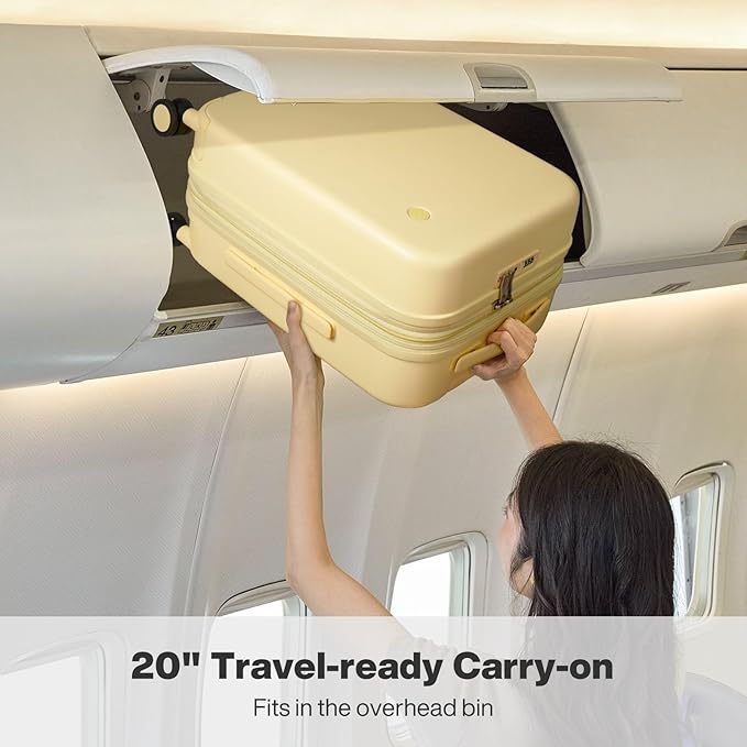 mixi 20 Inch Large Expandable Carry on Luggage Suitcase with Spinner Wheels, Hardside Rolling Travel Suitcase PC with TSA Lock, Lark Yellow