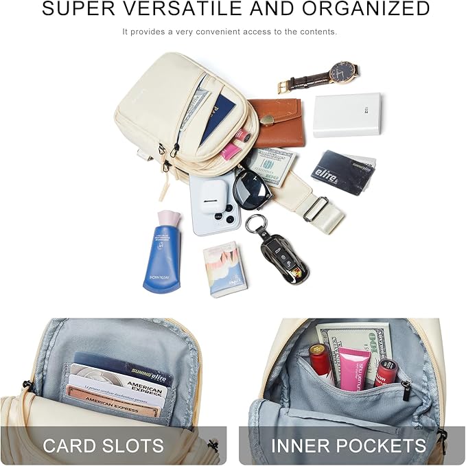 7L Sling Bag For Women Faux Leather Anti Theft Small Casual Daypack Backpack Fanny Pack Crossbody Chest Bags Purse Waterproof Coffee Beige