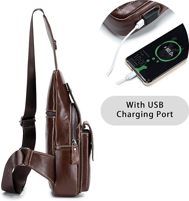 LUKZIJAES Genuine Leather Sling Bag for Men