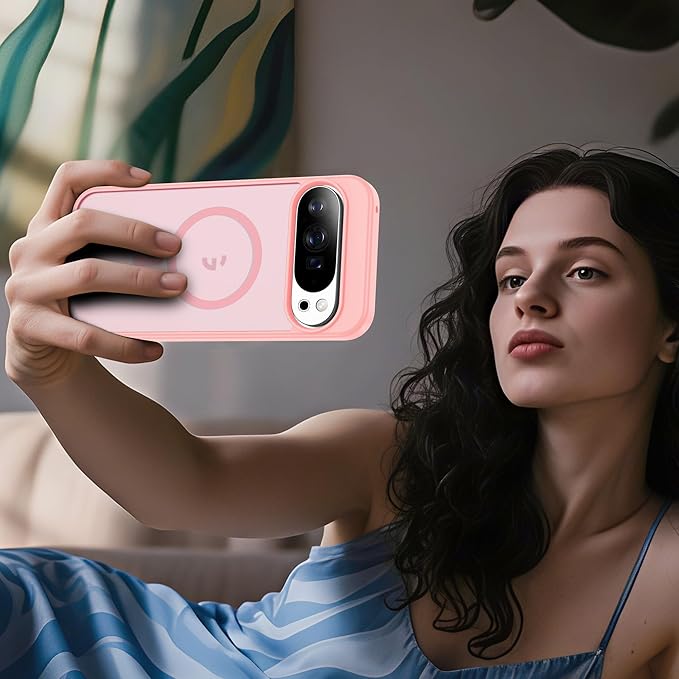 Compatible with Google Pixel 10 Case & Google Pixel 10 Pro Case with Magnetic [Compatible with Mag-Safe] Slim Translucent Matte Phone Cases with Anti-Fingerprint Tech, Pink